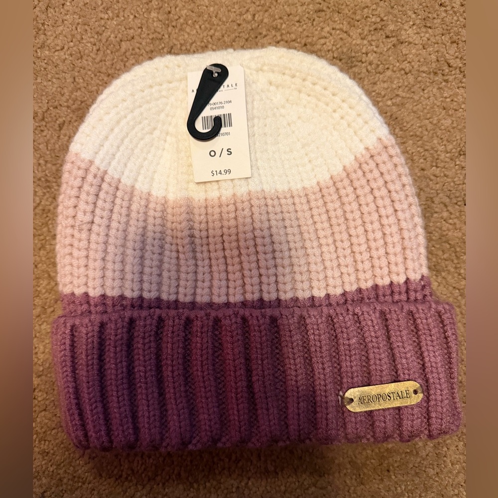 Aeropostale White and Purple Knit Beanie